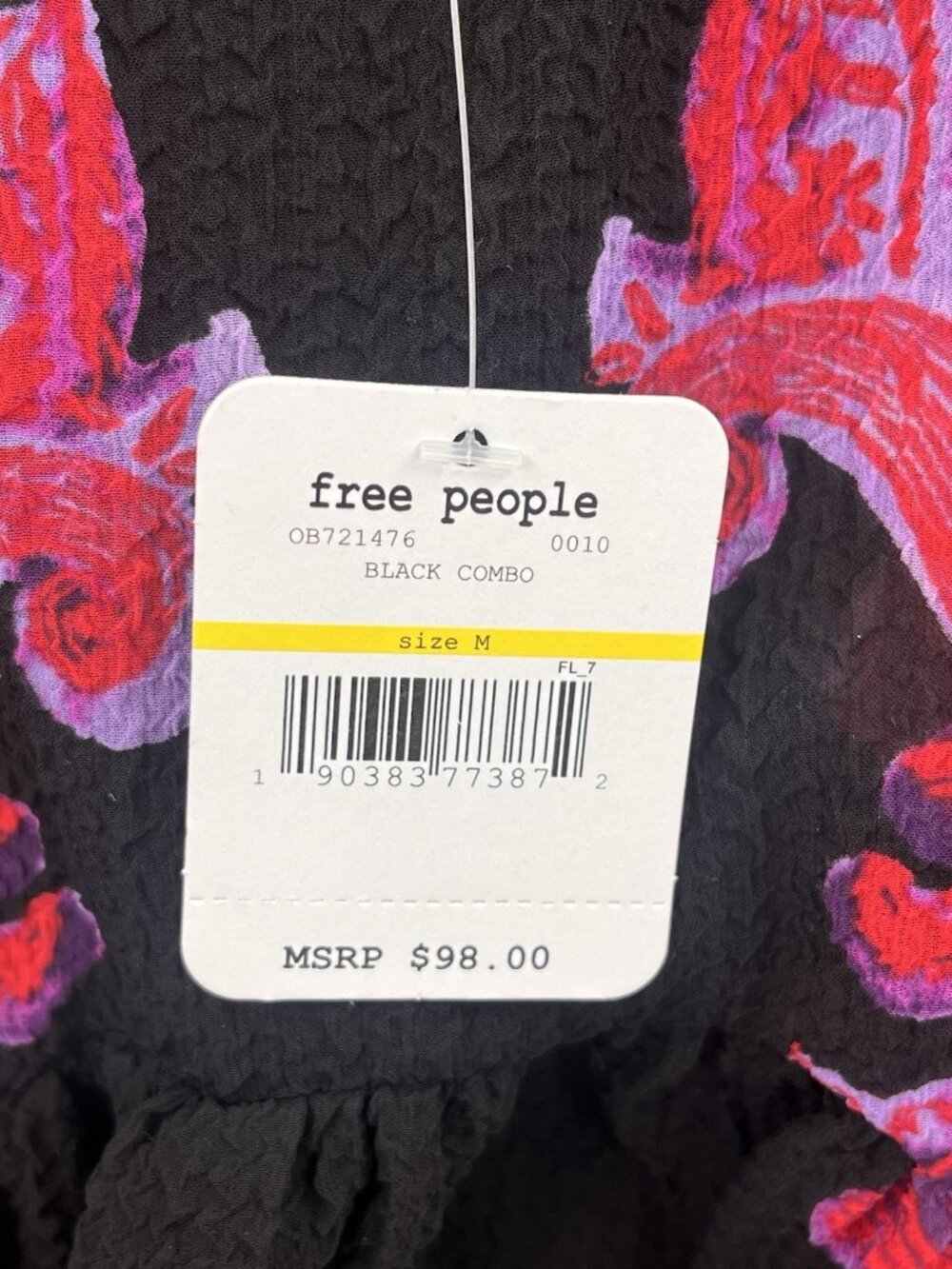 FREE PEOPLE INTIMATELY Women's Black Sheer Hot Pink Floral Tie Back Dress M NWT - Picture 5 of 7